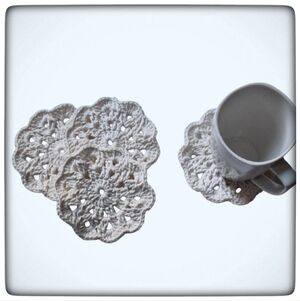 Ecofriendly Cotton Spring Flower Coaster Set of 4-Handmade Crocheted-Cream